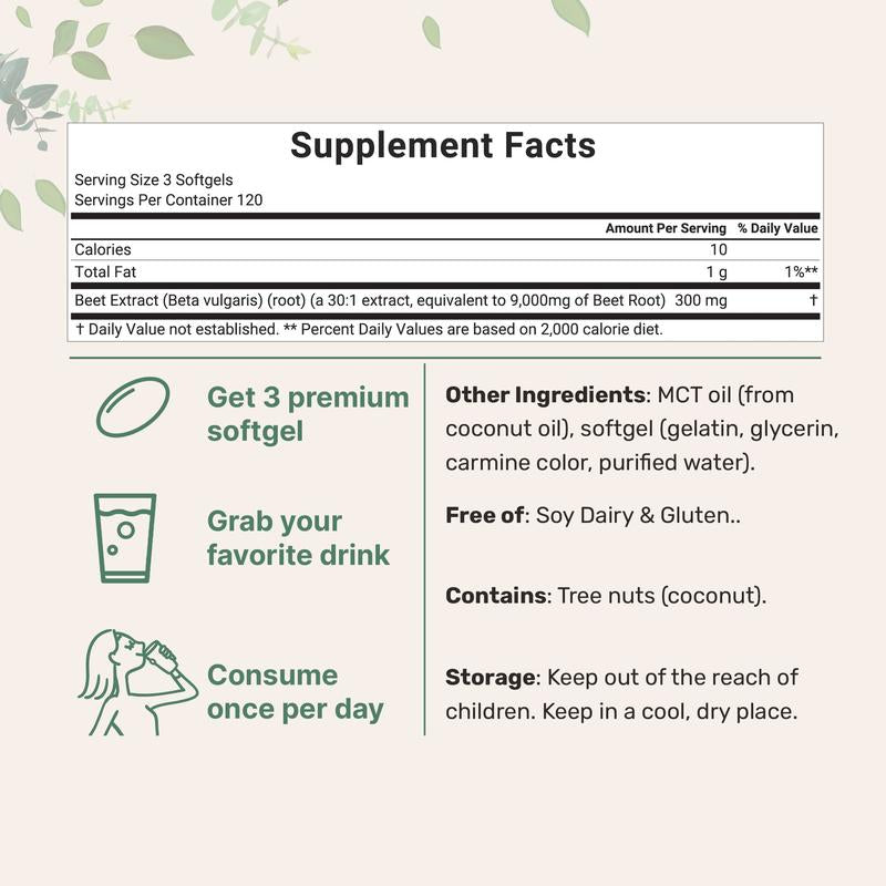 Beet Root 9,000mg Softgels with MCT Oil